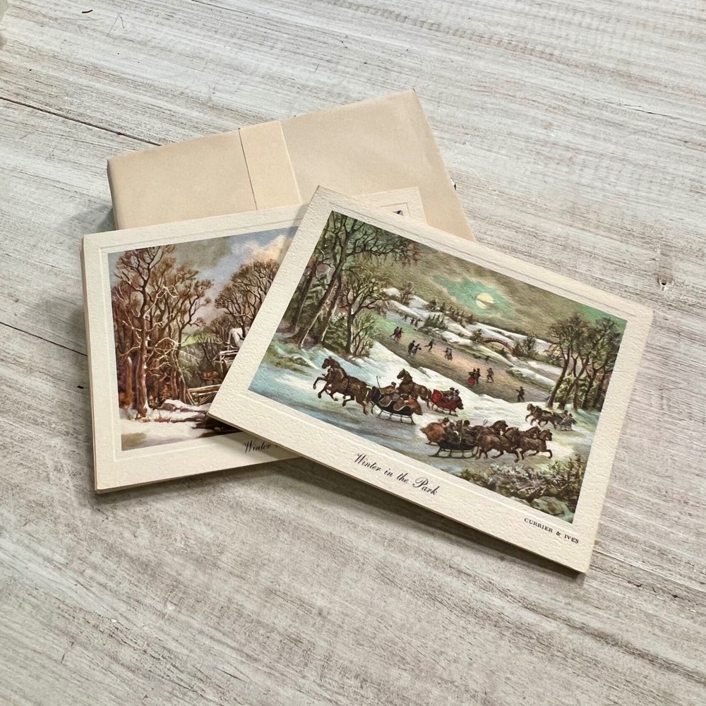 Currier & Ives Vintage Winter Scene Greeting Cards Set of 18 with Envelopes